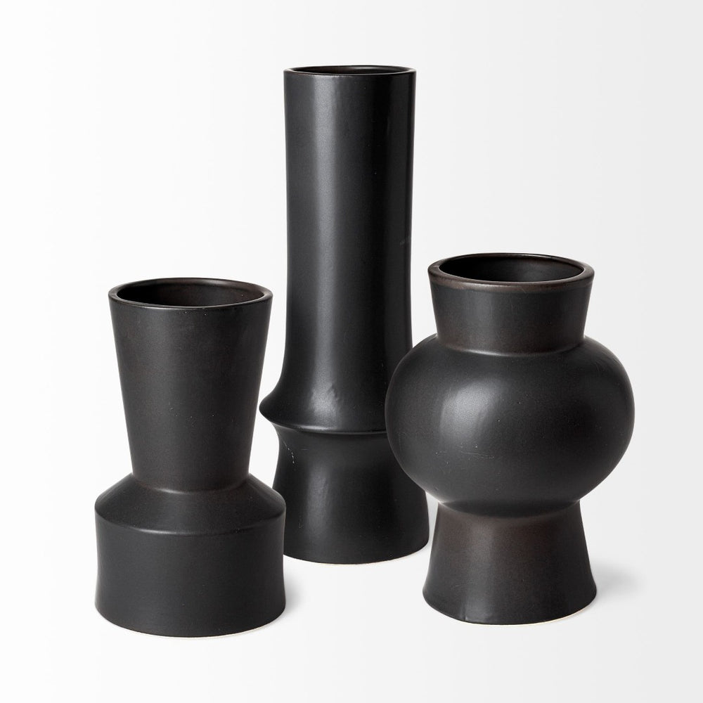 Mercana Laforge Sculptural Matte Black Vase – Modern Accent for Home Decor, Perfect for Any Interior Style Black Ceramic | 9H 68631