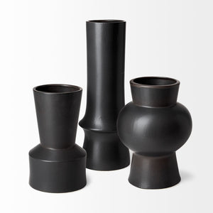 Mercana Laforge Sculptural Matte Black Vase – Modern Accent for Home Decor, Perfect for Any Interior Style Black Ceramic | 11H 68632