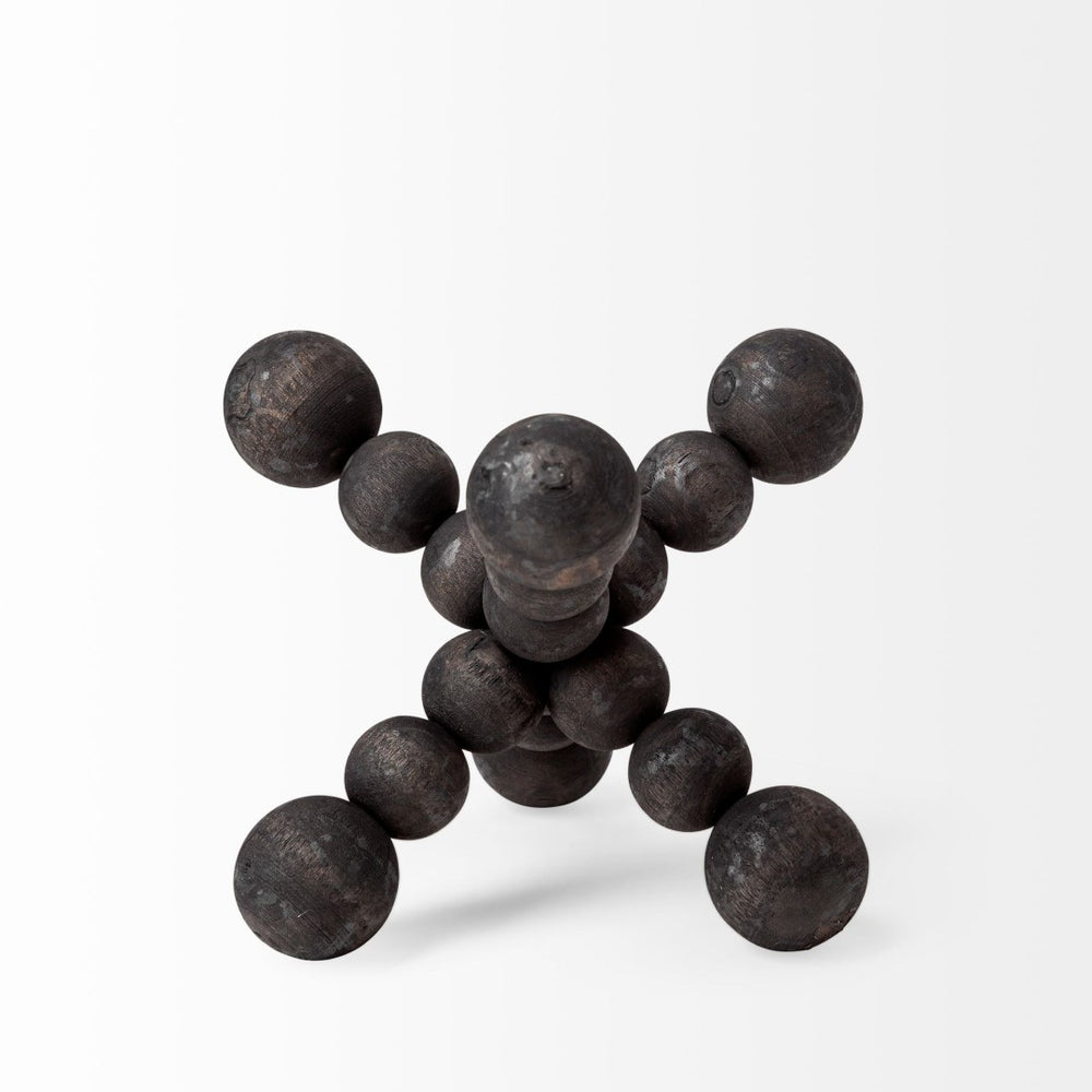 Mercana Carollan Geometric Wood Ball Jack Sculpture – Modern Rustic Accent for Home Decor and Display Black Wood | 7H 68670