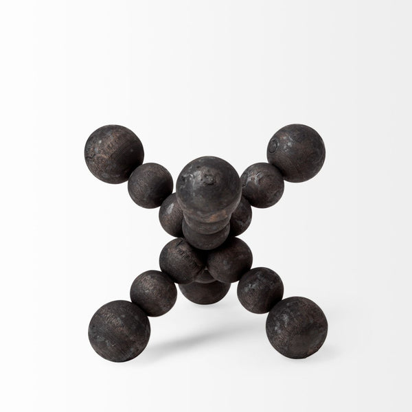 Mercana Carollan Geometric Wood Ball Jack Sculpture – Modern Rustic Accent for Home Decor and Display Black Wood | 7H 68670