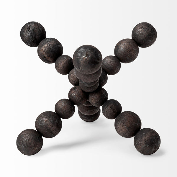 Mercana Carollan Geometric Wood Ball Jack Sculpture – Modern Rustic Accent for Home Decor and Display Black Wood | 9H 68671