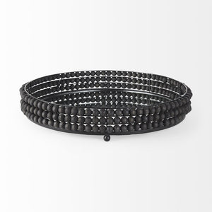 Mercana Decatur Elegant Round Tray with Mirrored Base & White Wooden Beads for Stunning Home Décor Display Black Wood | Mirror 68675