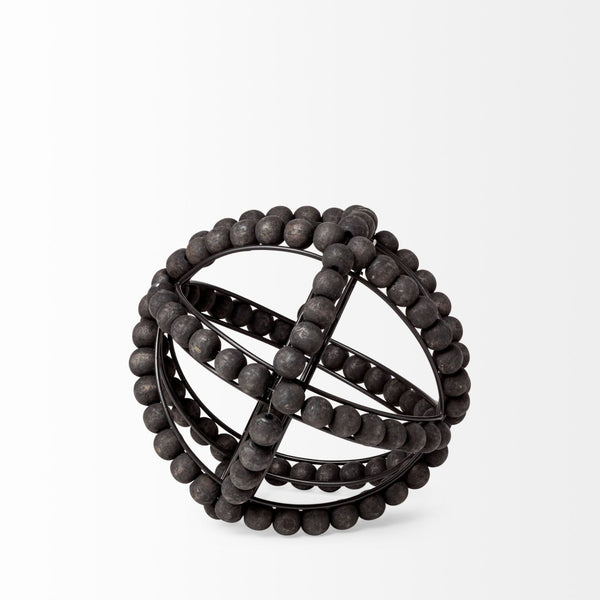 Mercana Earnhardt Decorative Orb - Sculptural Metal Frame with Wooden Beads for Modern Home Decor Accent 68678