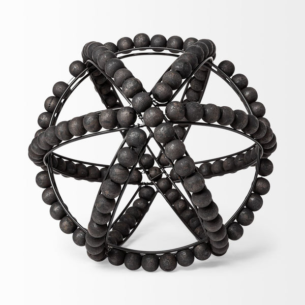 Mercana Earnhardt II Large Statement Orb - Handcrafted Metal and Wooden Bead Decor for Modern Interiors 68679