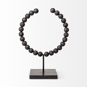 Mercana Pontchartrain Decorative Object - Hand-Finished White Beaded Broken Sphere with Gold Base Accent Black Wood | 15.6H 68683