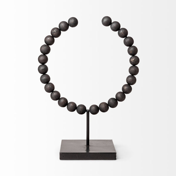 Mercana Pontchartrain Decorative Object - Hand-Finished White Beaded Broken Sphere with Gold Base Accent Black Wood | 15.6H 68683