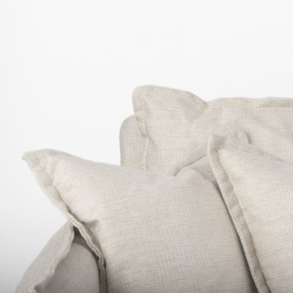 Mercana Roy 84" Upholstered Three-Seater Sofa with Detachable Cushions and Throw Pillows for Ultimate Comfort Beige Fabric | Brown Wood 68700