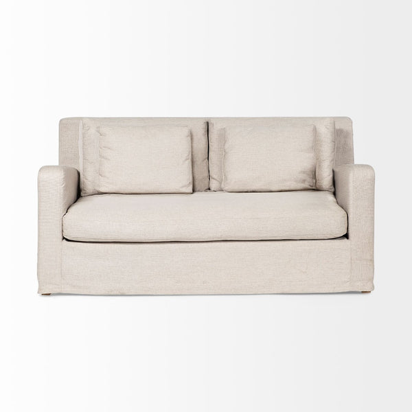 Mercana Denly Elegant Two-Seater Slipcovered Sofa with Deep Cushions for Modern Living Room Comfort Beige 68701