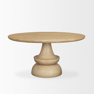 Mercana Crossman Solid Mango Wood Dining Table with Sculptural Pedestal Base for Elegant Gatherings 60" Blonde Wood Top | Blonde Wood Base 68518-AB