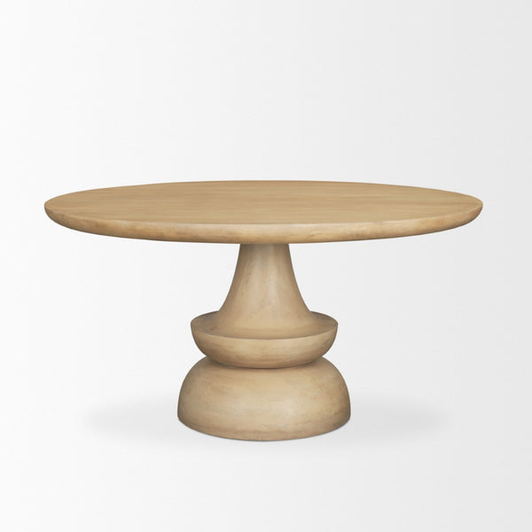 Mercana Crossman Solid Mango Wood Dining Table with Sculptural Pedestal Base for Elegant Gatherings 60" Blonde Wood Top | Blonde Wood Base 68518-AB