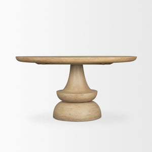 Mercana Crossman Solid Mango Wood Dining Table with Sculptural Pedestal Base for Elegant Gatherings 60" Blonde Wood Top | Blonde Wood Base 68518-AB