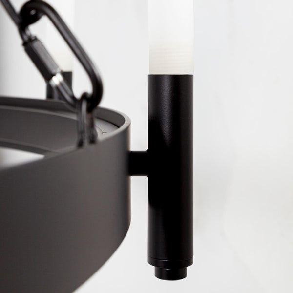 Mercana Decamp I Wagon-Wheel Chandelier: Modern Elegance with Twelve Frosted Glass Tubes for Stunning Illumination Black Metal 68594