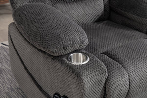 English Elm Ultra Wide Velvet Swivel Lounge Chair with Massage Heating and Powered Lift Assist Grey W547P425986