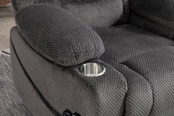 English Elm Ultra Wide Velvet Swivel Lounge Chair with Massage Heating and Powered Lift Assist Grey W547P425986