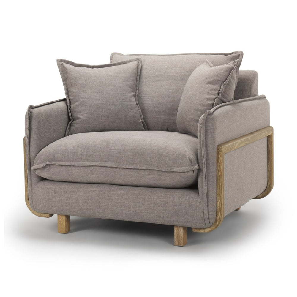 Mercana Roy Luxurious Upholstered Armchair with Solid Wood Frame for Elegant Living Room Comfort & Style Flint Gray Fabric | Brown Wood 68714