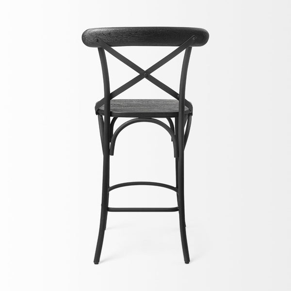 Mercana Etienne 26.25" Rustic Farmhouse Stool with Sturdy Iron Base for Stylish Kitchen and Bar Spaces Black Wood | Black Metal | Counter 68512