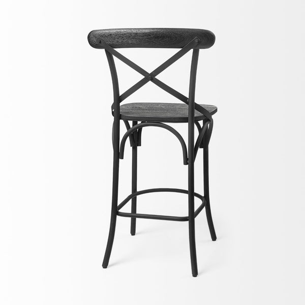 Mercana Etienne 26.25" Rustic Farmhouse Stool with Sturdy Iron Base for Stylish Kitchen and Bar Spaces Black Wood | Black Metal | Counter 68512