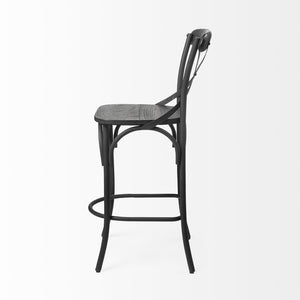 Mercana Etienne 26.25" Rustic Farmhouse Stool with Sturdy Iron Base for Stylish Kitchen and Bar Spaces Black Wood | Black Metal | Counter 68512