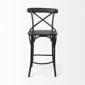 Mercana Etienne 26.25" Rustic Farmhouse Stool with Sturdy Iron Base for Stylish Kitchen and Bar Spaces Black Wood | Black Metal | Counter 68512