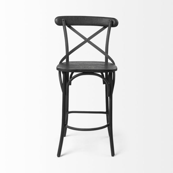 Mercana Etienne 26.25" Rustic Farmhouse Stool with Sturdy Iron Base for Stylish Kitchen and Bar Spaces Black Wood | Black Metal | Counter 68512