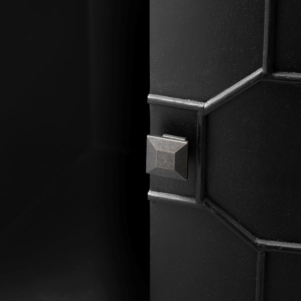 Mercana Romers II 4-Door Demi-Lune Accent Cabinet with Embossed Hexagon Pattern for Stylish Storage Solutions 50201