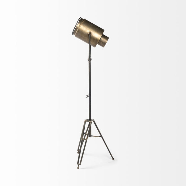 Mercana Debdou Adjustable Cinema-Style Floor Lamp with Sleek Stem and Sturdy Collapsible Base for Any Space Gold Metal 65134
