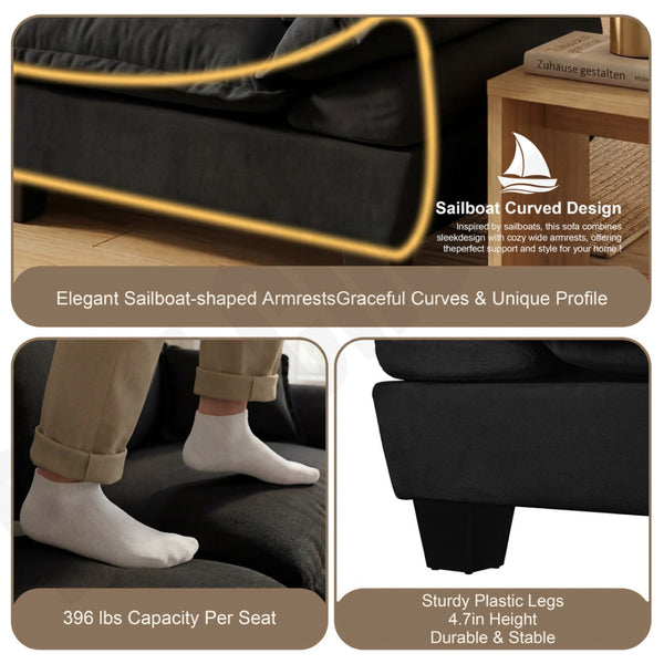 English Elm Modular U-shape Chenille Cloud Sectional with Sculptural Sailboat Arms Six Seats Black W3163S00127