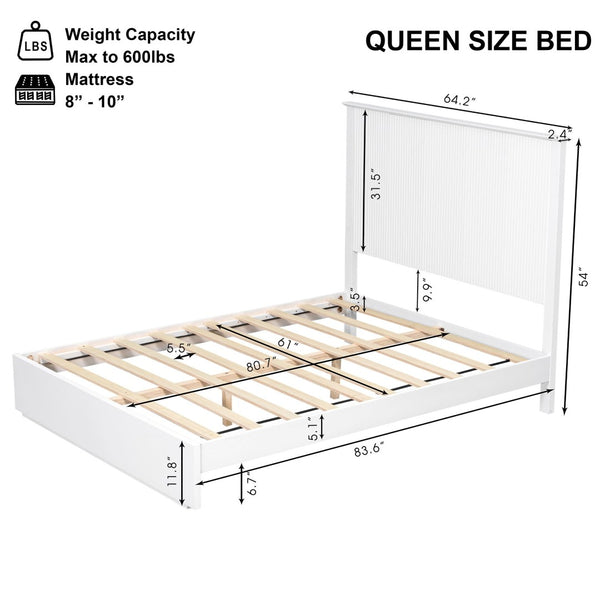 English Elm Stylish Queen Bed Frame Vertical Slat Headboard Solid Wood Contemporary Bedroom White N770PQ369236K