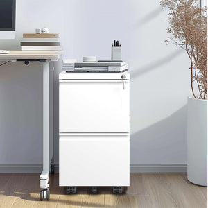 English Elm 2 Drawer Metal Mobile File Cabinet with Locked Security, Removable Hanging Bars, Smooth Casters and Anti-Tip Stability for Organized Office Storage Antique White T2398P171203