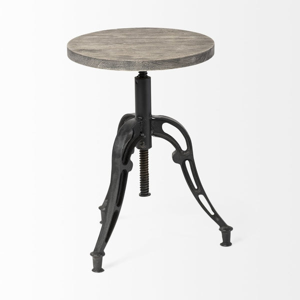 Mercana Emslie Adjustable Height Bar Stool with Solid Wood Seat for Rustic Kitchen and Industrial Decor 50446