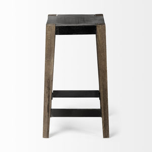 Mercana Nell 26" Industrial-Style Counter Stool with Solid Mango Wood Legs and Ergonomic Foot Rest Design Black Metal | Light Brown Wood | Counter 50507