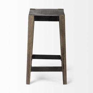 Mercana Nell 26" Industrial-Style Counter Stool with Solid Mango Wood Legs and Ergonomic Foot Rest Design Black Metal | Light Brown Wood | Counter 50507