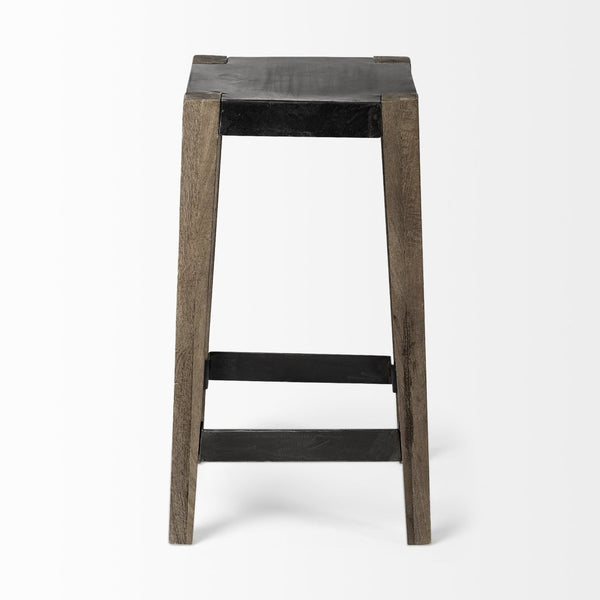 Mercana Nell 26" Industrial-Style Counter Stool with Solid Mango Wood Legs and Ergonomic Foot Rest Design Black Metal | Light Brown Wood | Counter 50507