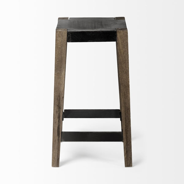 Mercana Nell 26" Industrial-Style Counter Stool with Solid Mango Wood Legs and Ergonomic Foot Rest Design Black Metal | Light Brown Wood | Counter 50507