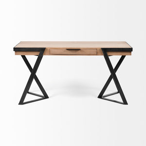 Mercana Steinbeck Modern Industrial Writing Desk - Stylish Mango Wood Top with Unique Iron Frame Design 68488