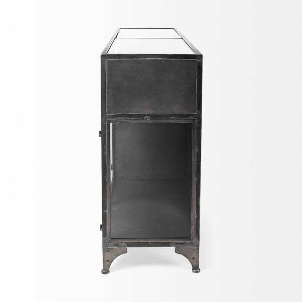 Mercana Pender 63" L Glass Door Display Cabinet - Modern Farmhouse Meets Industrial Style for Any Space 50523