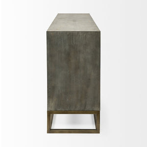 Mercana Genevieve Luxurious 9-Drawer Sideboard with Gold Frame, Gray Fir Veneer for Chic Home Storage Solutions Gray Wood | Gold Metal 68116