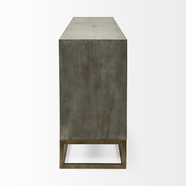 Mercana Genevieve Luxurious 9-Drawer Sideboard with Gold Frame, Gray Fir Veneer for Chic Home Storage Solutions Gray Wood | Gold Metal 68116