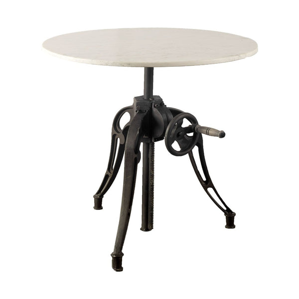 Mercana Emslie Adjustable Bistro Table with Stylish White Marble Top and Black Metal Base for Chic Dining 67504-AB