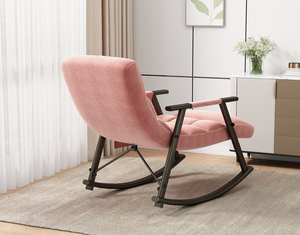 English Elm 42"l Folding Rocking Chair Iron Frame Cushioned High Back Adjustable Footrest Lounge W1669P163323