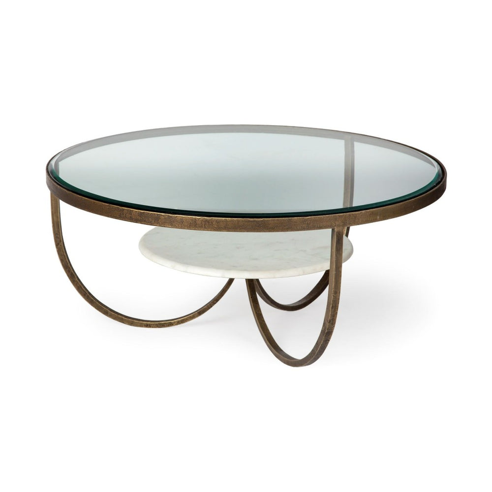 Mercana Reinhardt 36" Round Coffee Table with Luxurious Beveled Top and Elegant Curved Support for Living Room 67804