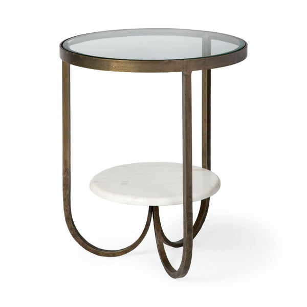 Mercana Reinhardt 20" Round Sculptural Side Table with Beveled Top and Elegant Curved Metal Base for Luxe Style 67805