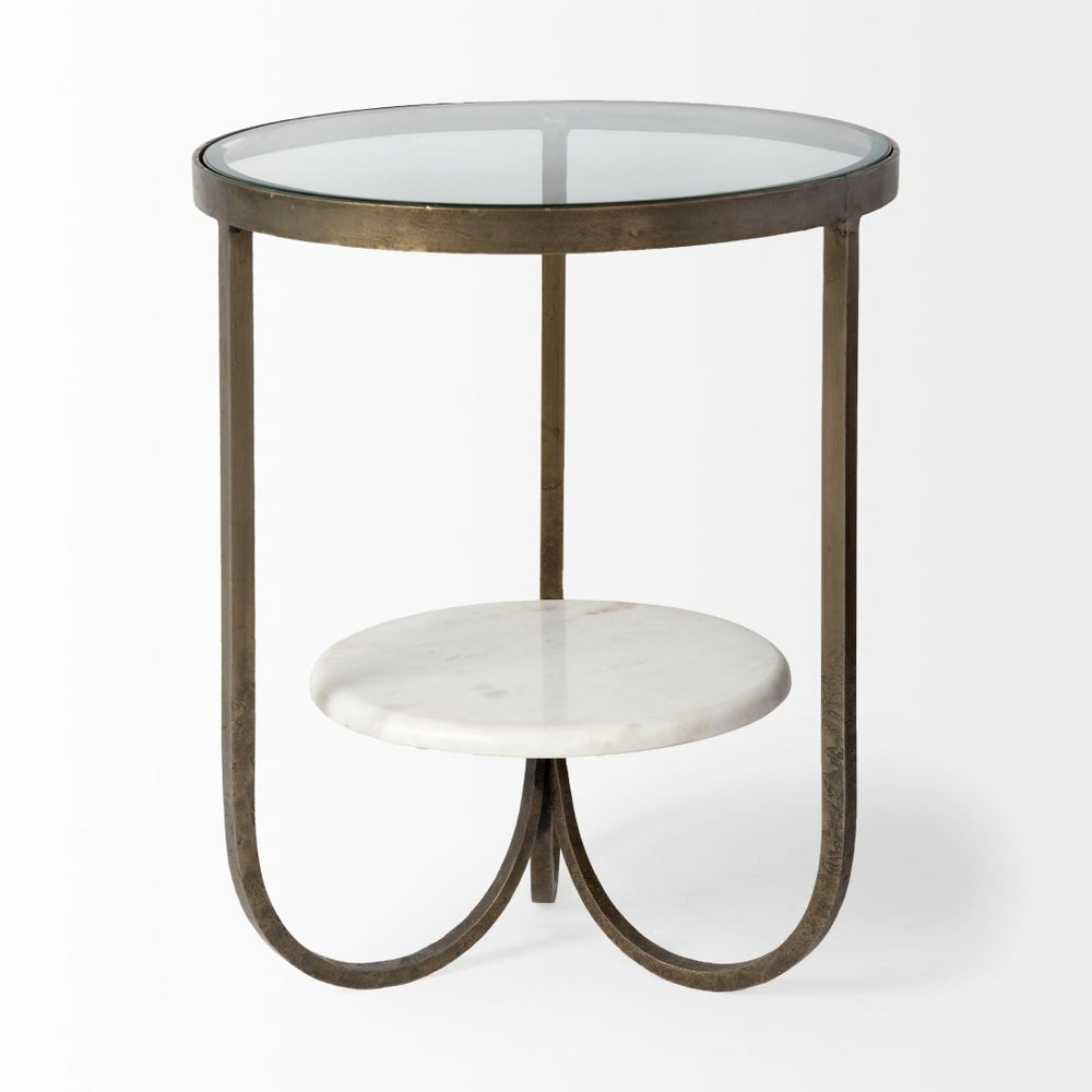 Mercana Reinhardt 20" Round Sculptural Side Table with Beveled Top and Elegant Curved Metal Base for Luxe Style 67805