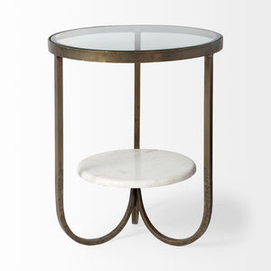 Mercana Reinhardt 20" Round Sculptural Side Table with Beveled Top and Elegant Curved Metal Base for Luxe Style 67805