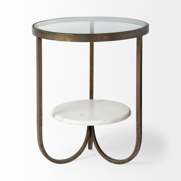 Mercana Reinhardt 20" Round Sculptural Side Table with Beveled Top and Elegant Curved Metal Base for Luxe Style 67805
