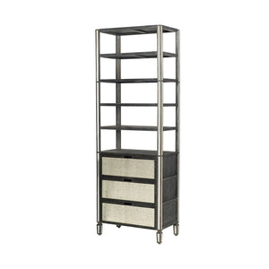 Mercana Sunnyvale 32L x 18W x 90H Dark Brown Solid Wood and Mirrored Glass Four Shelf Shelving Unit 50210-AB