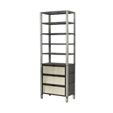 Sunnyvale 32L x 18W x 90H Dark Brown Solid Wood and Mirrored Glass Four Shelf Shelving Unit