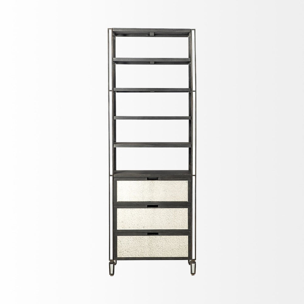 Mercana Sunnyvale Vertical Four Shelf Unit – Elegant Dark Brown Finish with Mirrored Accents for Stylish Storage 50210-AB