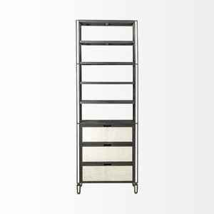 Mercana Sunnyvale Vertical Four Shelf Unit – Elegant Dark Brown Finish with Mirrored Accents for Stylish Storage 50210-AB