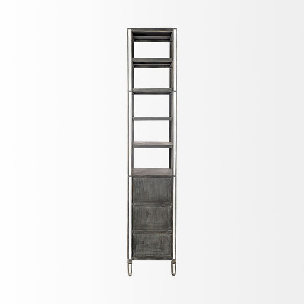 Mercana Sunnyvale Vertical Four Shelf Unit – Elegant Dark Brown Finish with Mirrored Accents for Stylish Storage 50210-AB